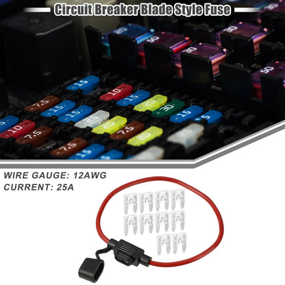 25A Mini Blade Style Fuse & 12 AWG Fuse Holder for Car
