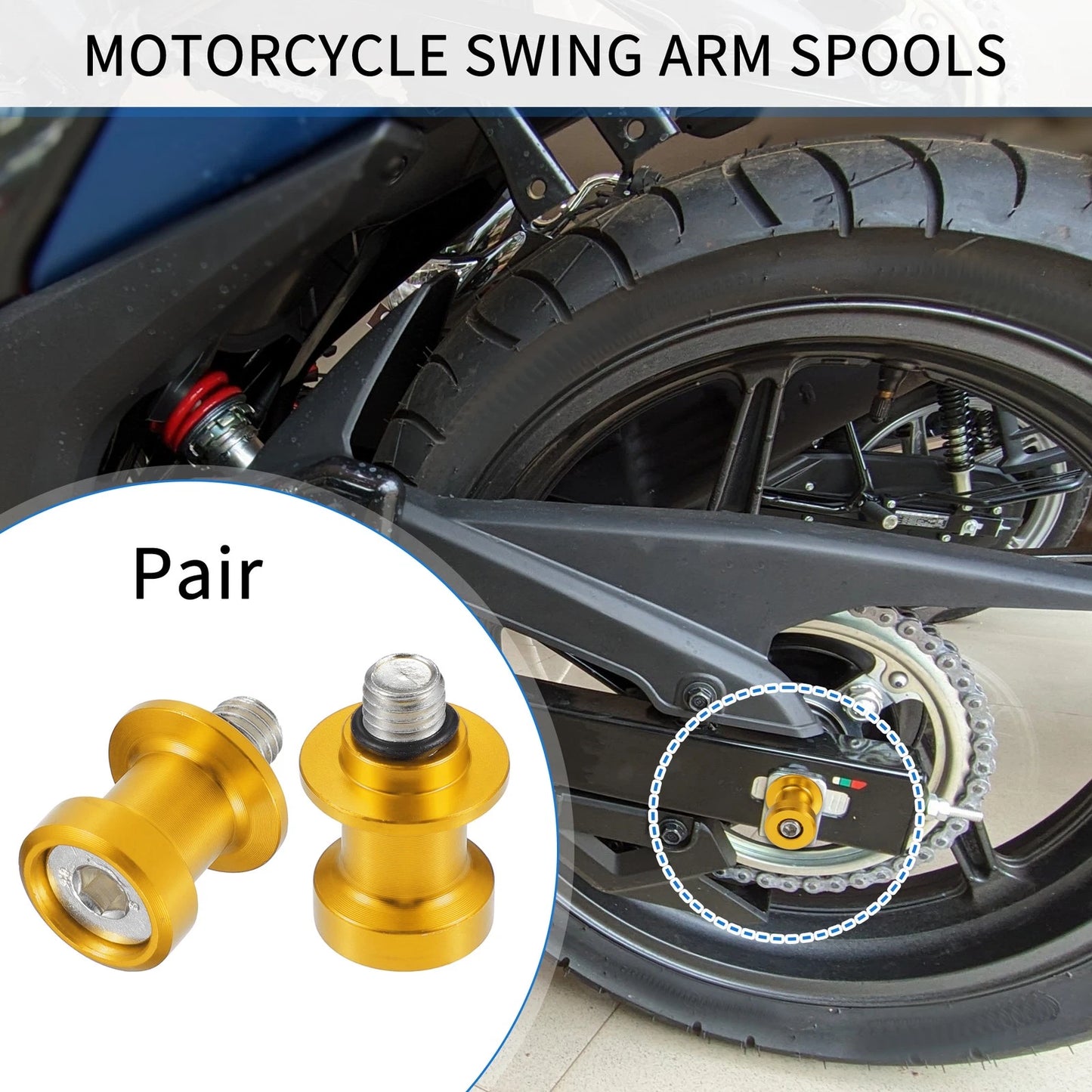 Pair 10mm CNC Swingarm Spools Sliders for Motorcycle Gold Tone