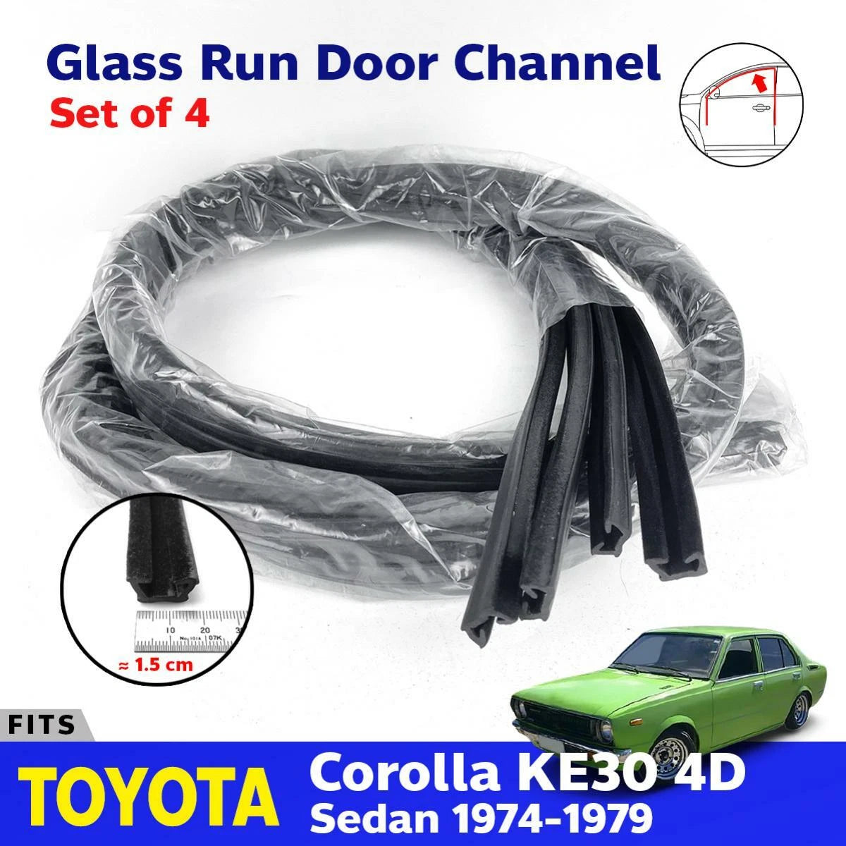 Fits Toyota Corolla KE30 4D Sedan 1974-79 Window Glass Run Door Channel Felt x4