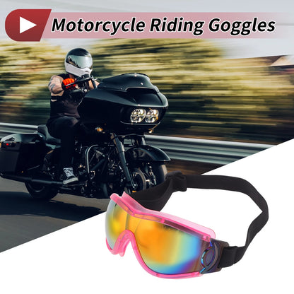 Motorcycle Riding Goggles Red Lens Pink Frame PC PU Cycling Sunglasses