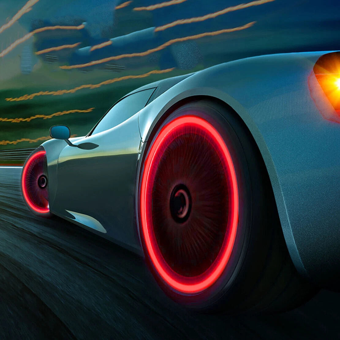 4 x Fluorescent Luminous Tire Valve Stem Caps for Car - Blue/Red