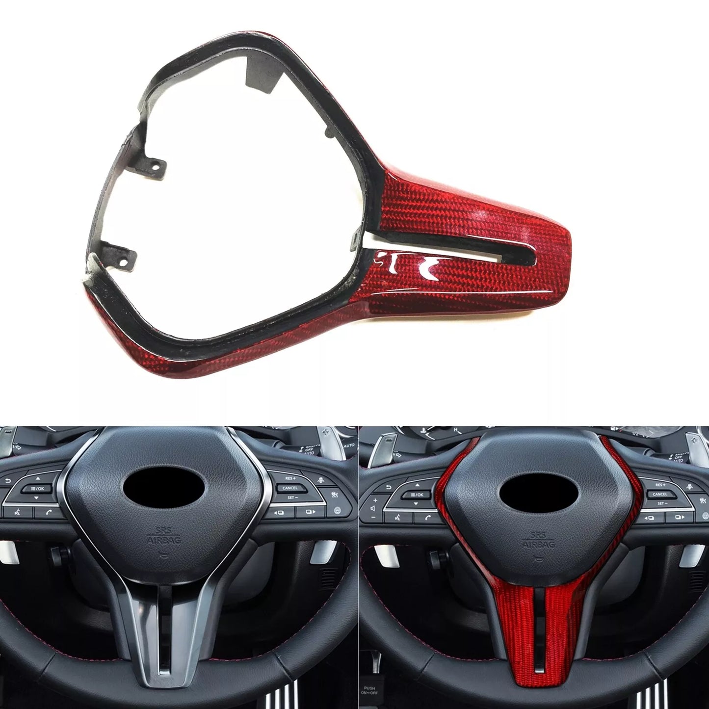 Red Carbon Fiber Steering Wheel Cover for Infiniti Q50 Q60 (2017-2023)