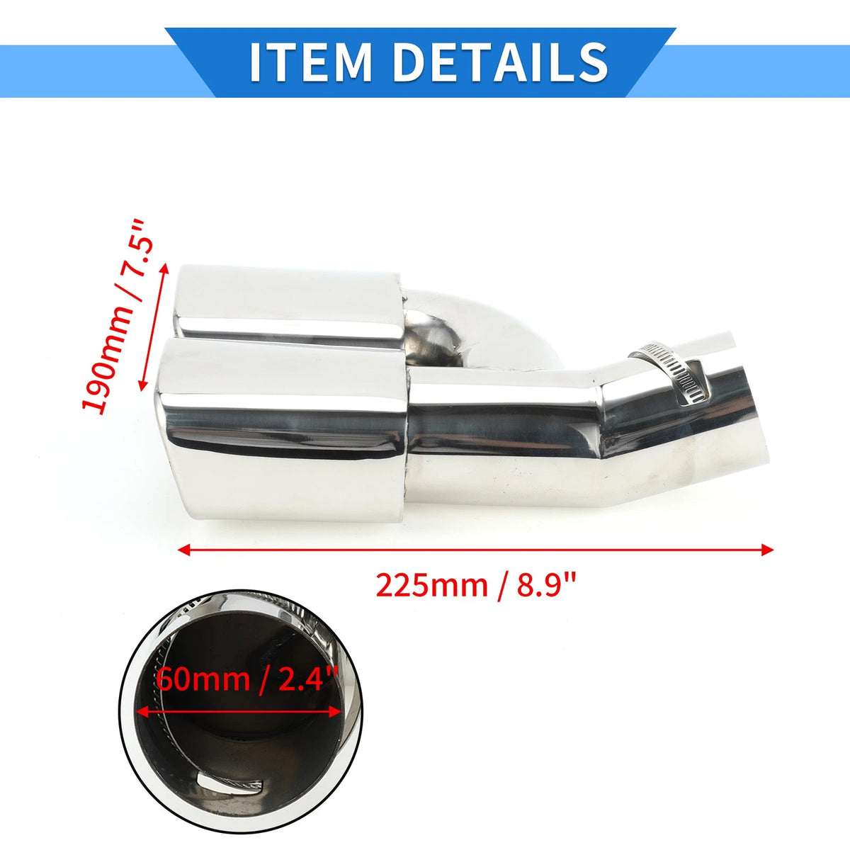 Square Curved Dual Exhaust Tip 2.4" Inlet for Toyota Noah/Voxy (2007-2022)