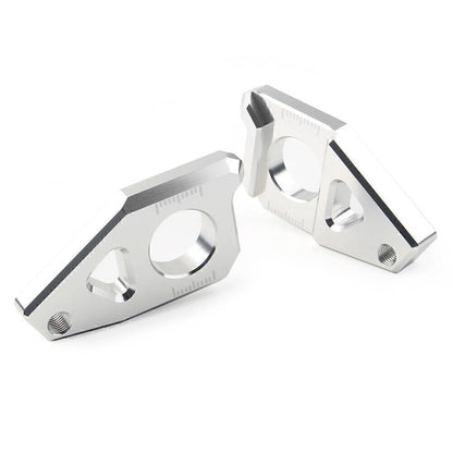 2 x Silver Axle Spindle Chain Adjuster Blocks for Yamaha YZF R1, FZ8, FZ1, TMAX 530