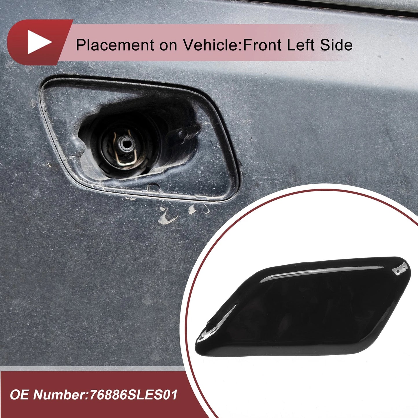 Front Left Washer Nozzle Cover for Honda Odyssey (2009-2014) Black 1 Pcs