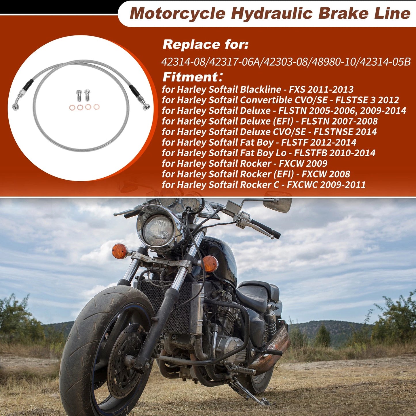 45In Hydraulic Front Brake Line for Harley Softail