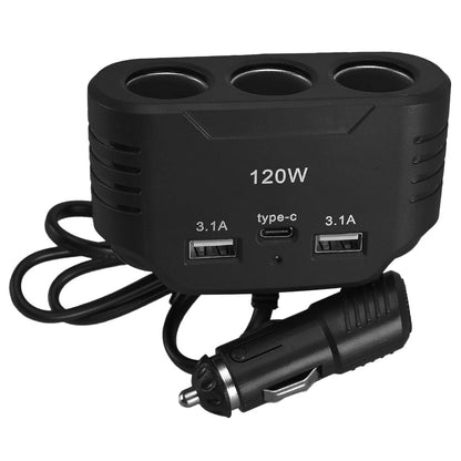 3-Way 120W Car Cigarette Lighter Socket Splitter Dual USB Charger Adapter