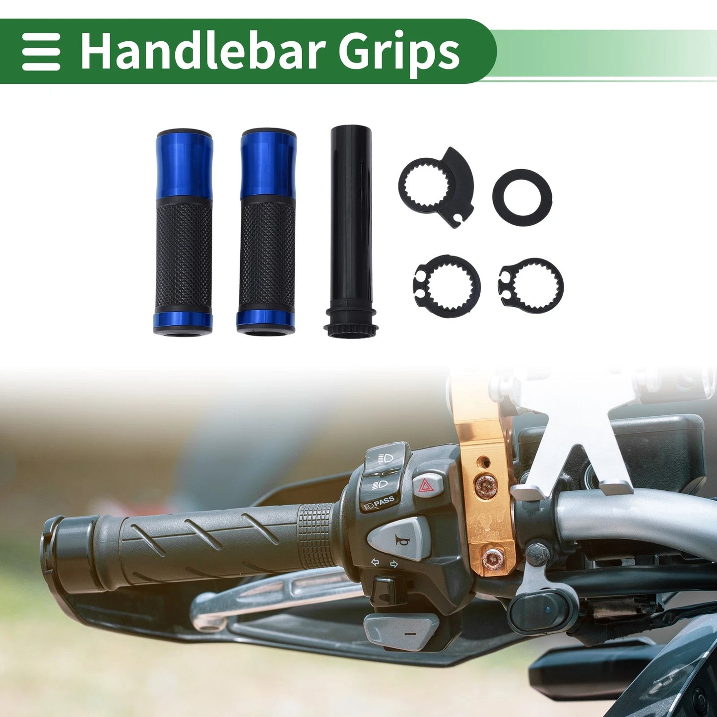 7/8 22mm Hand Grips Rubber Black Blue Cover Kit for Motorcycle