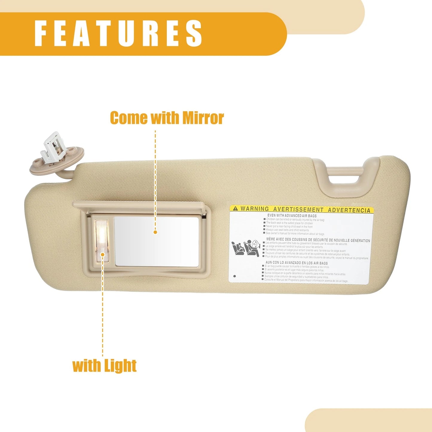 Sun Visor Assembly for Toyota Highlander 2014-2019 Beige
