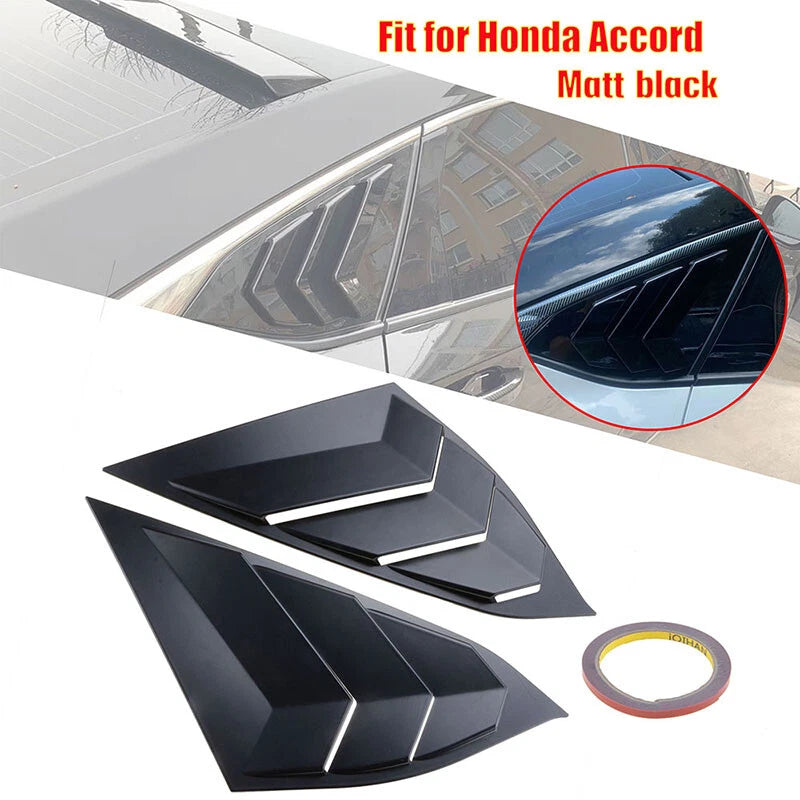2 x Matte Black Side Vent Window Quarter Louvers for 2018-2021 Honda Accord