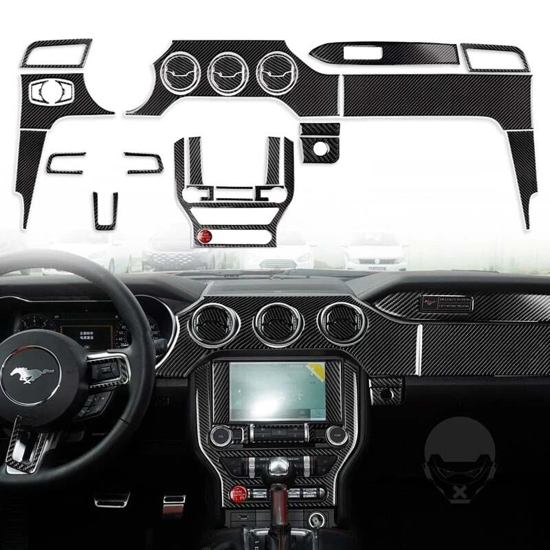 Soft Carbon Fiber Full Interior Console Kit Cover Trim For Ford Mustang 2015-19