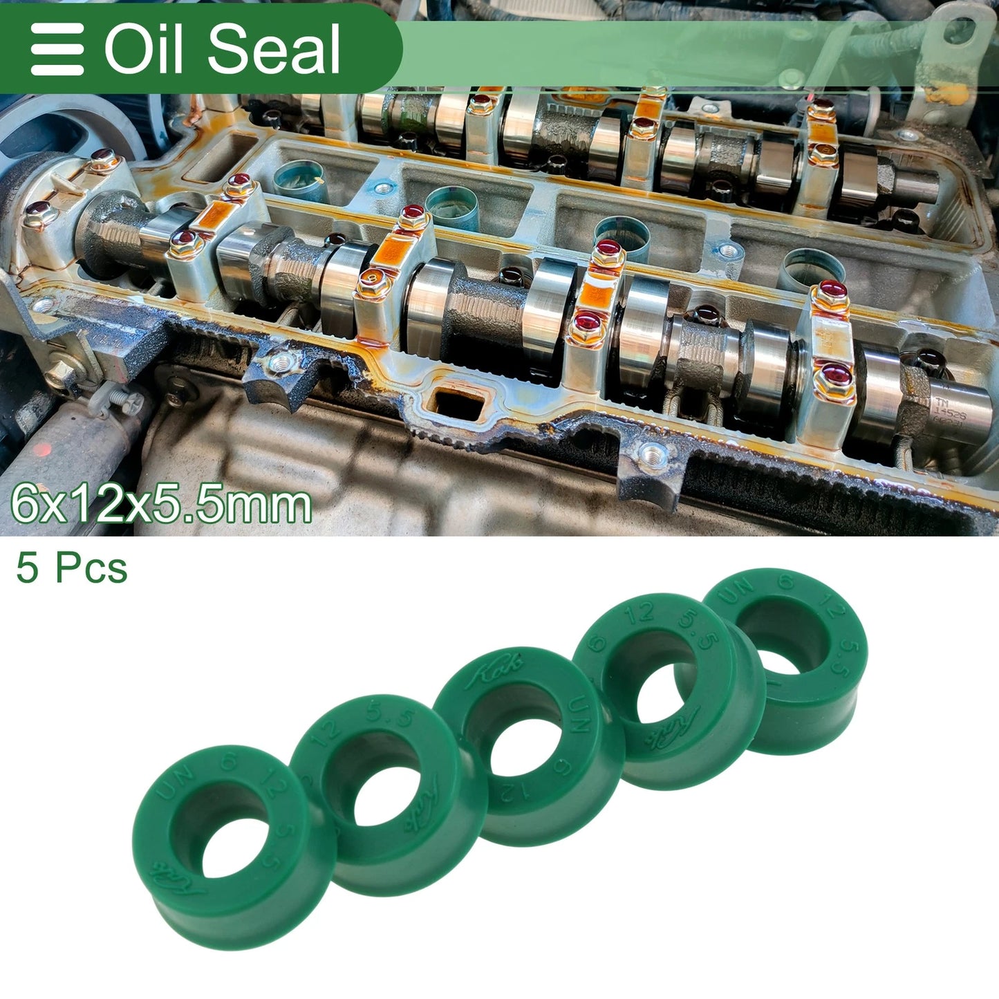 Oil Seal / 6x12x5.5mm / Rotary Shaft Seal TPU Green 5 Pcs for Motors