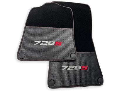 Floor Mats for McLaren 720S Black Tailored Carbon Leather Carpet Set (2017-2023)