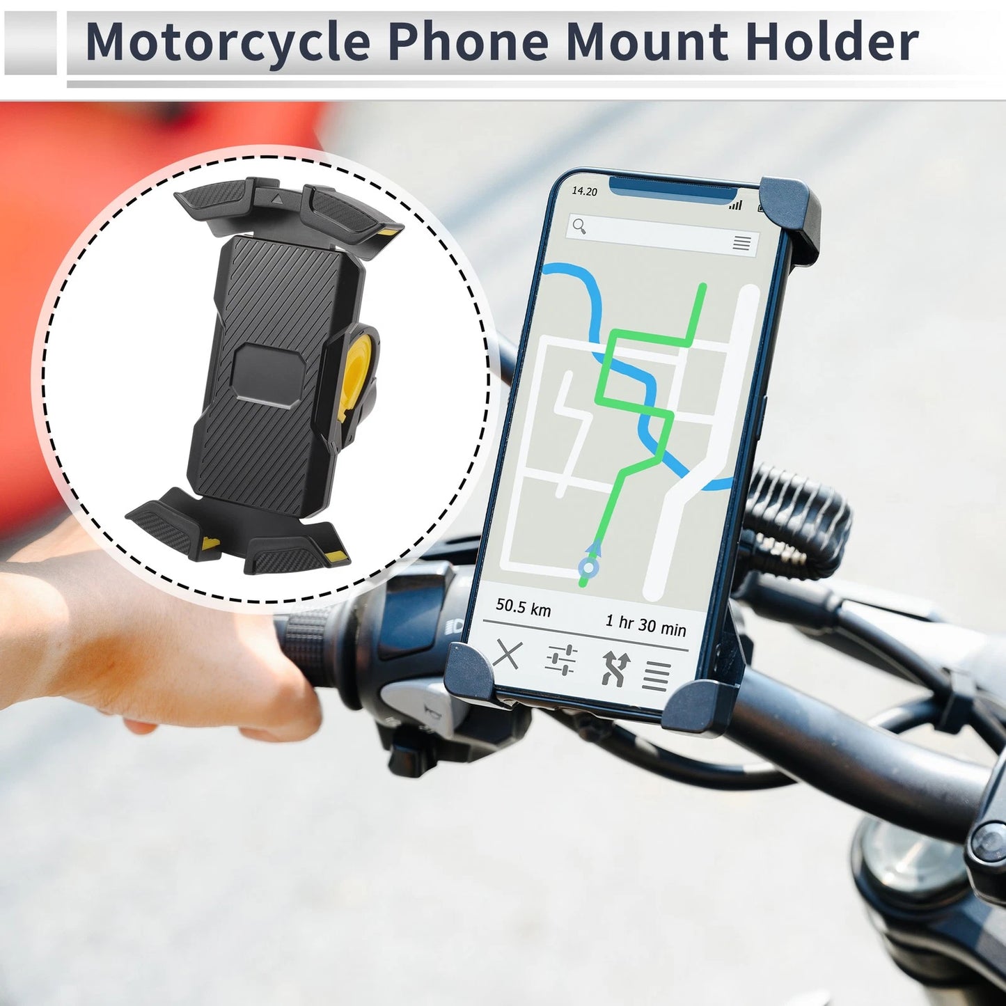 Phone Mount Holder 4.7-6.8in for Motorcycle Handlebar Silicone