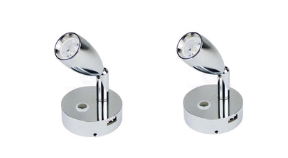 Caravan Boat Reading Bunk Lights LED Chrome Aluminum USB Port Pair