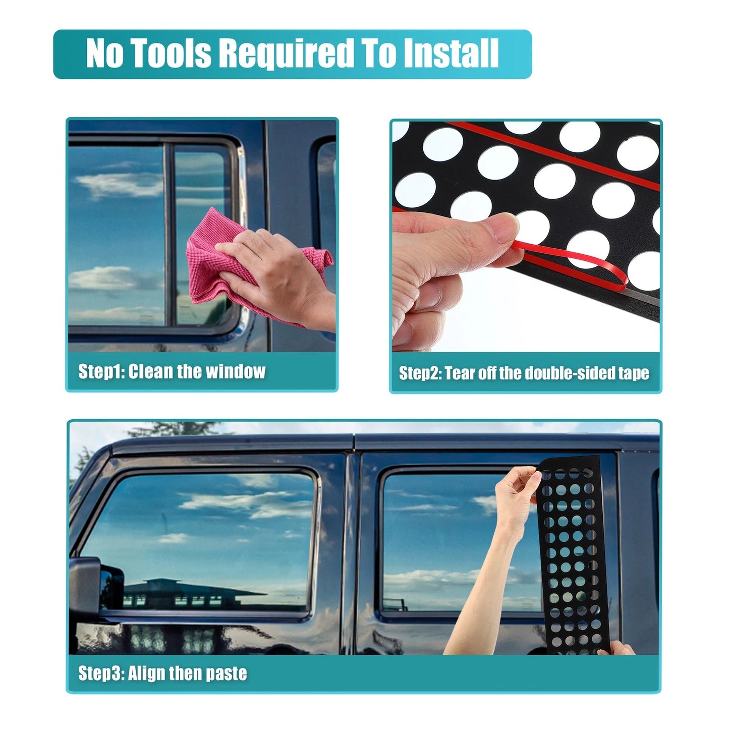 Rear Door Window Glass Decals Covers for Jeep Wrangler JK (2007-2017)