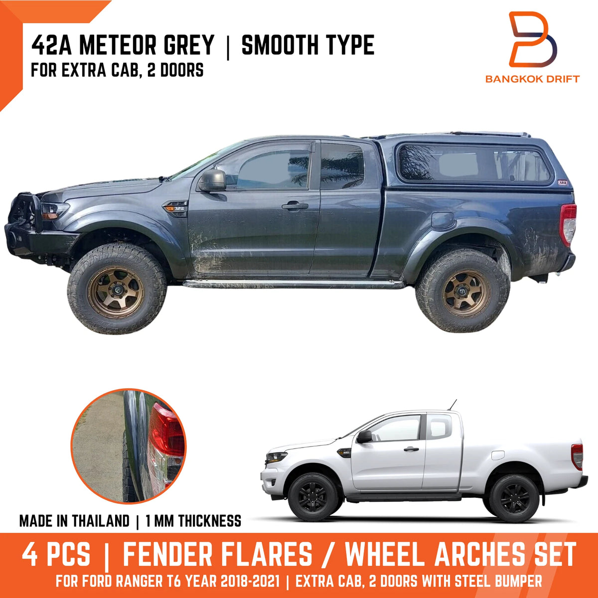 Grey Fender Flare Arch for Ford Ranger T6 PX3 2018-2021