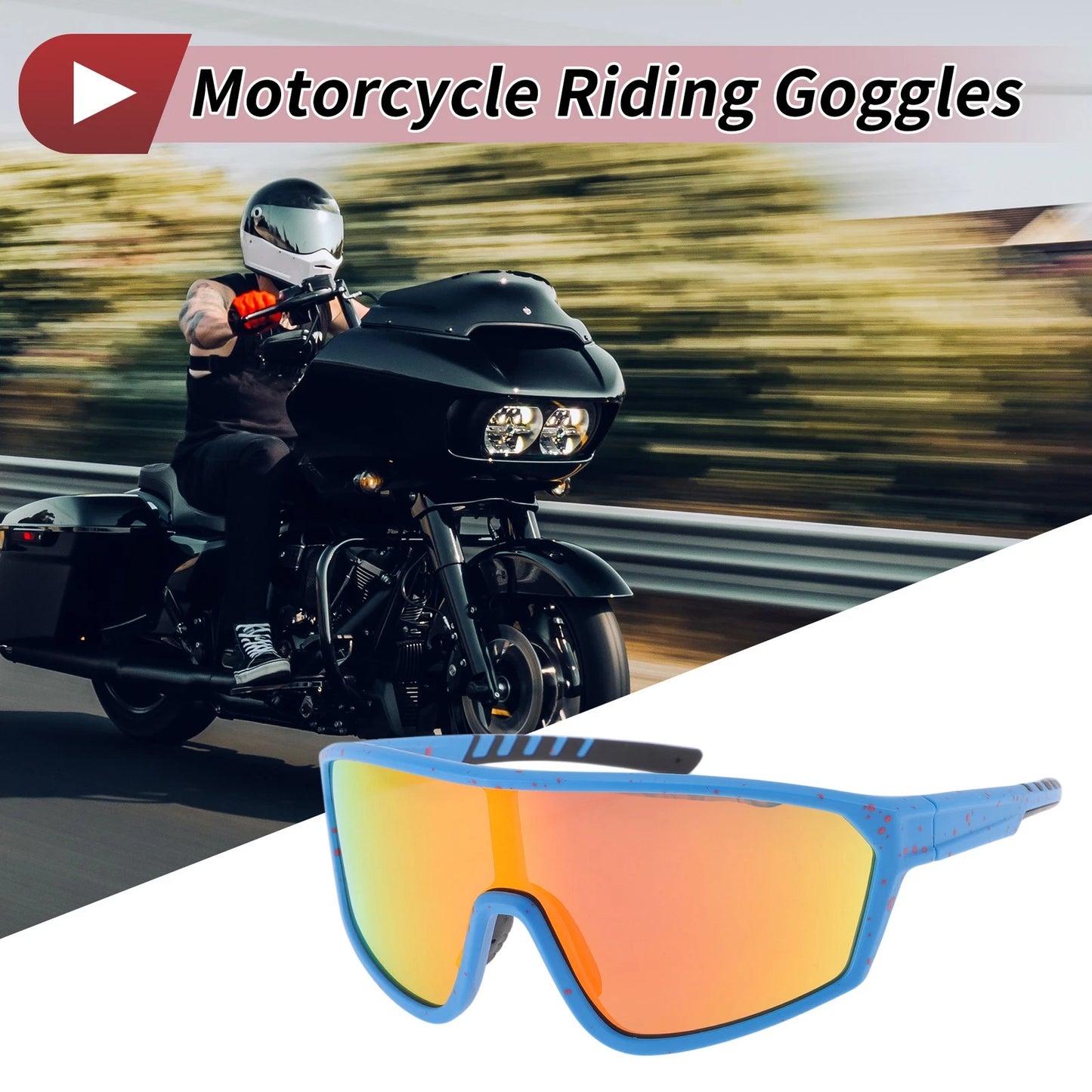 Goggles for Motorcycle Riding Red Lens Black Frame UV400