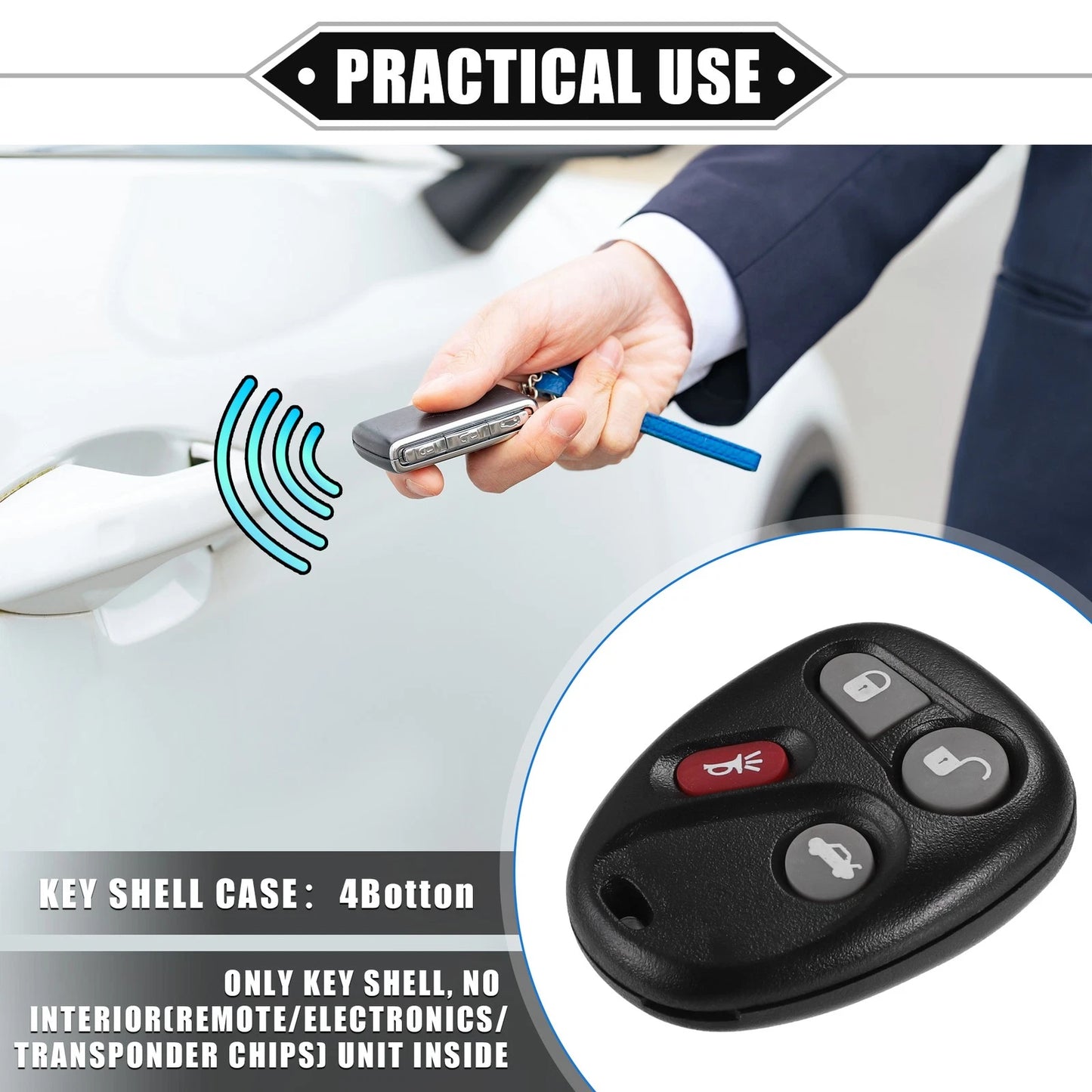 4 Button Keyless Entry Remote Key Cover for Buick Enclave with Blade(2008–2024)