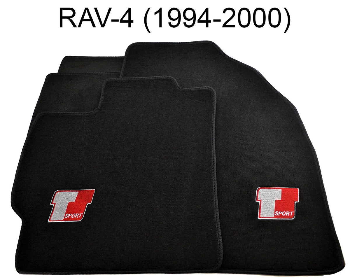 Floor Mats for Toyota RAV4 1994-2000 Black Tailored Carpets with Sport Emblem