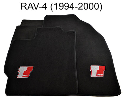 Floor Mats for Toyota RAV4 1994-2000 Black Tailored Carpets with Sport Emblem