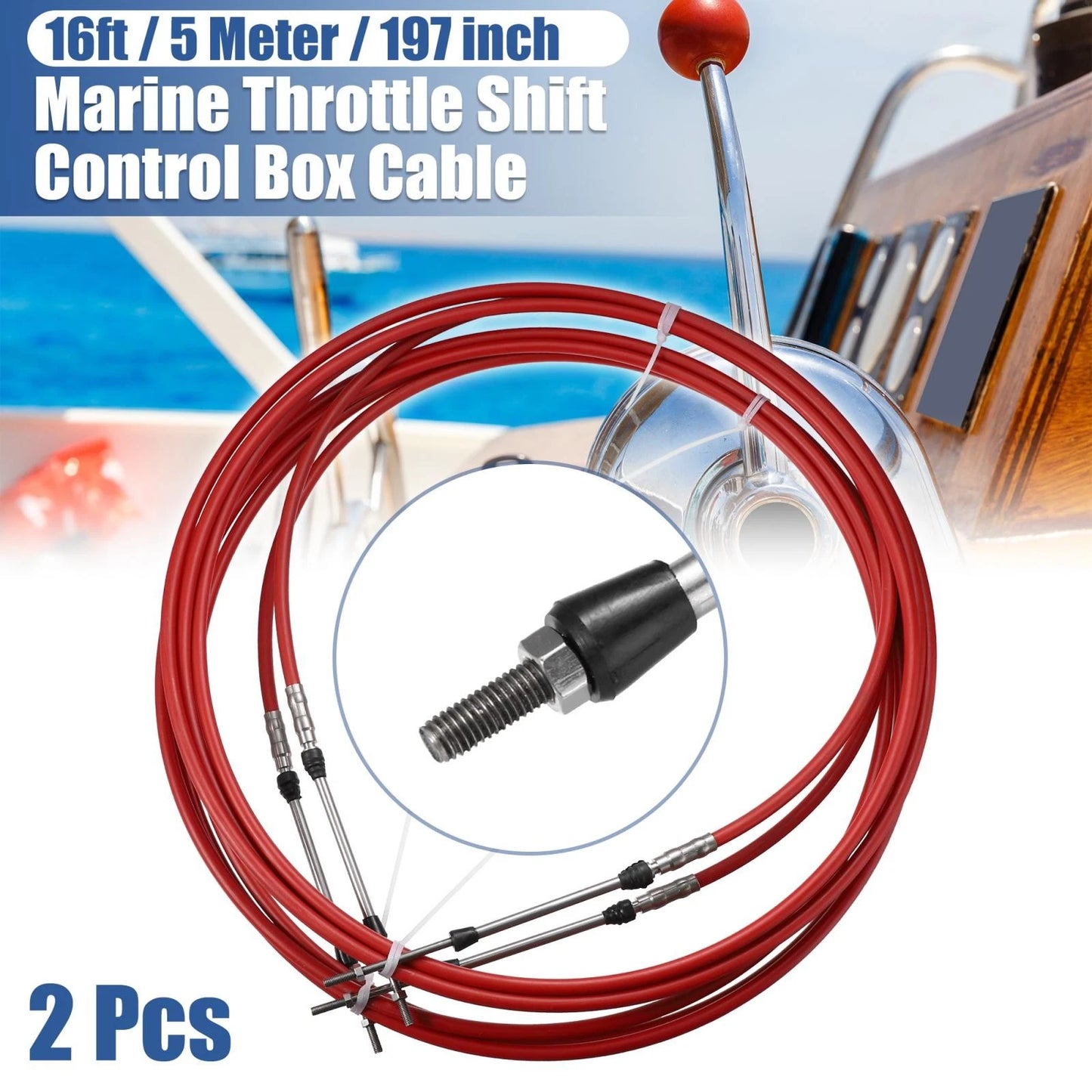 2 x Marine Type Shift Remote Control Box Cable for Yamaha Red