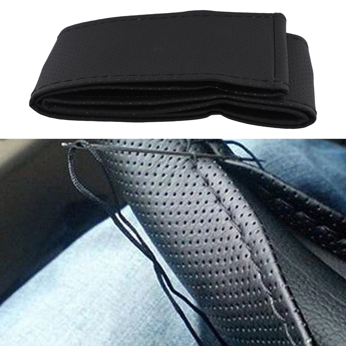 Car Steering Wheel Cover Real Leather Lace-Up Steering Wheel-Protector for AU