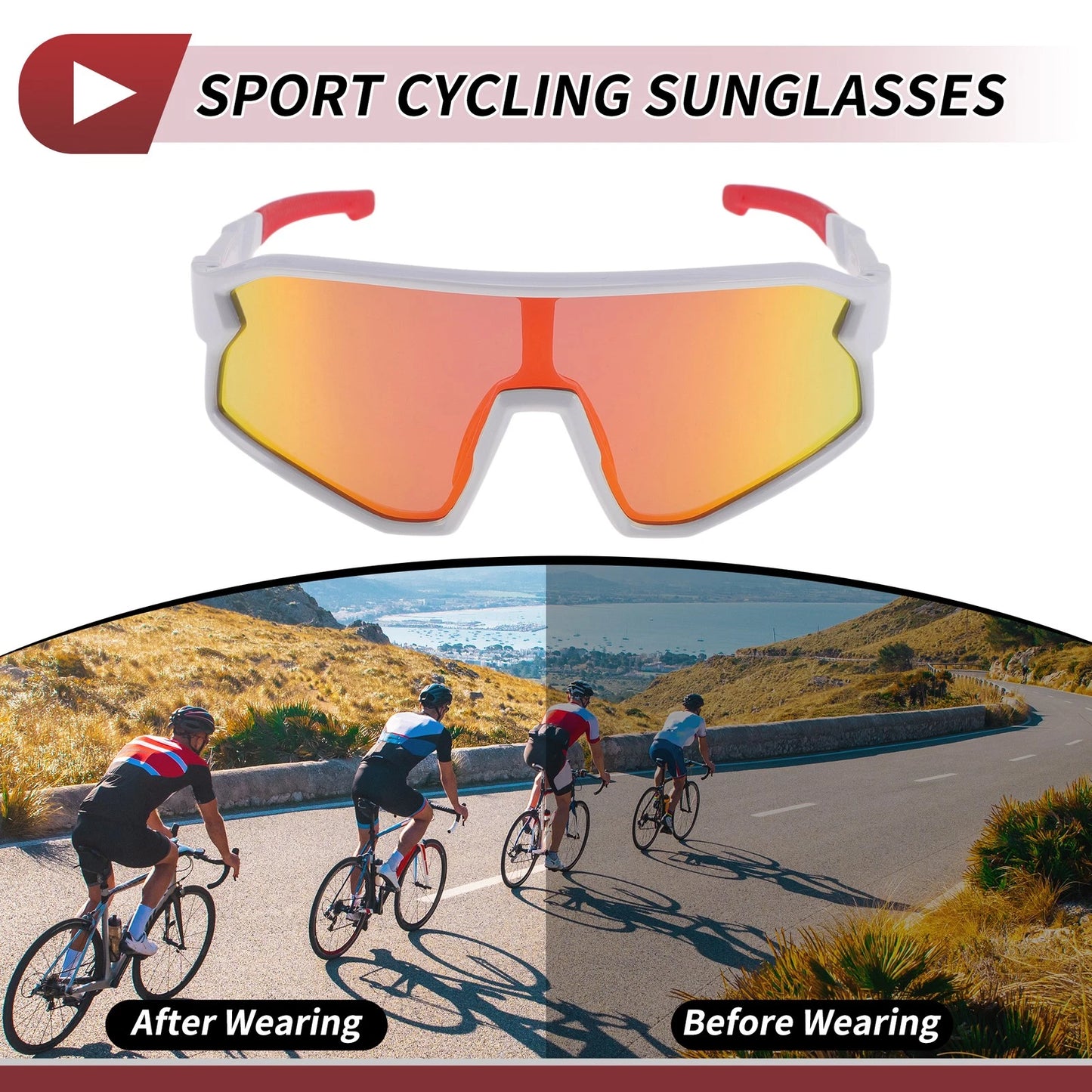 Motorcycle Riding Goggles Red Lens White Red Frame PC Tri-Acetyl Cellulos