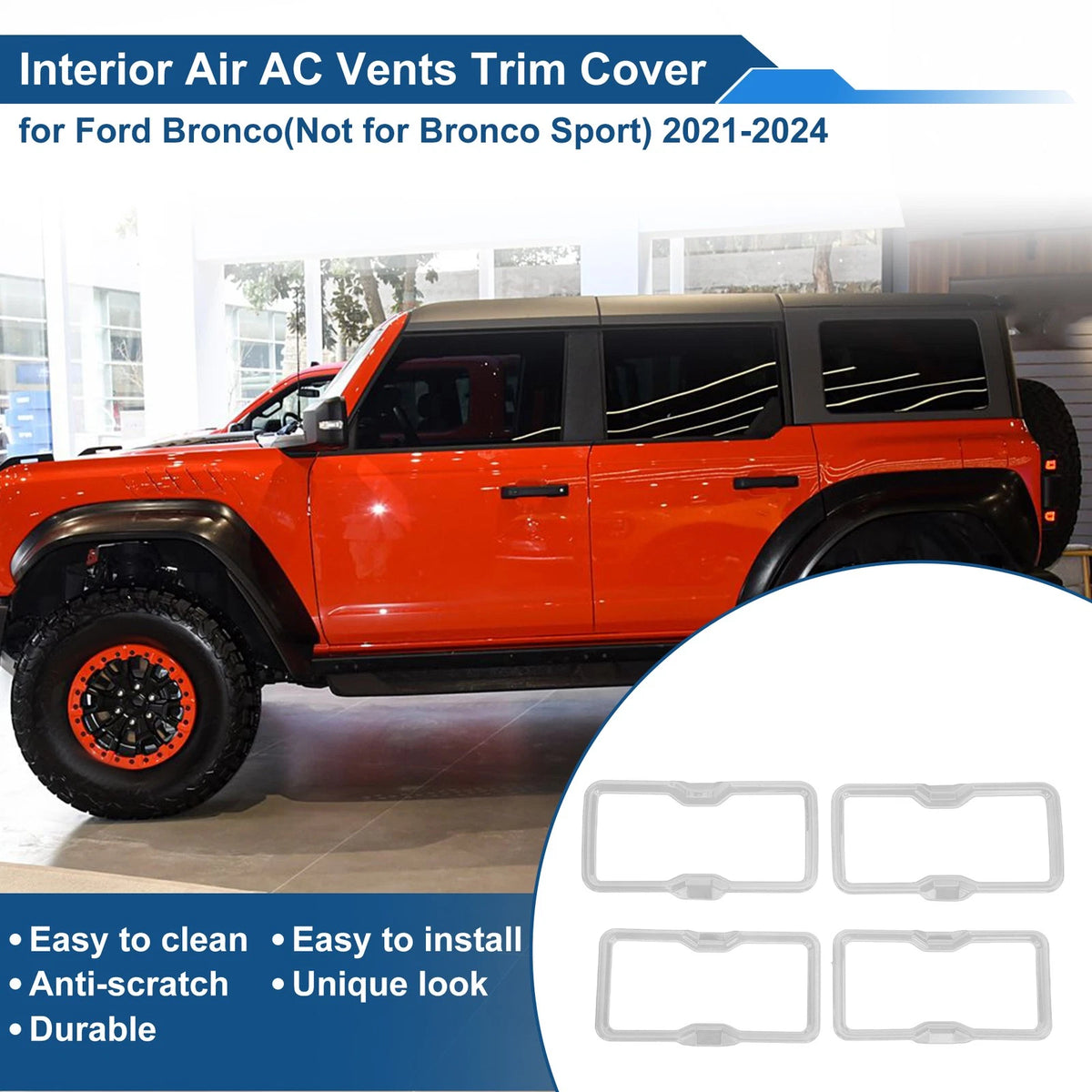 Air Condition Outlet Vent Trim Cover Frame 4 x for Ford Bronco (2021-2024)