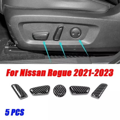5x Carbon Fiber Seat Adjustment Button Cover Trim for Nissan Rogue (2021–2023)
