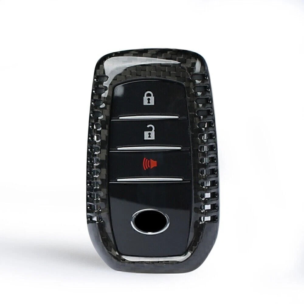 Black Carbon Fiber Key Case Cover for Toyota Alphard RAV4 Hilux (2015-2023)