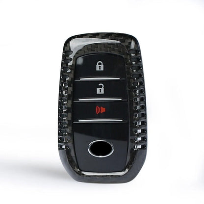 Black Carbon Fiber Key Case Cover for Toyota Alphard RAV4 Hilux (2015-2023)