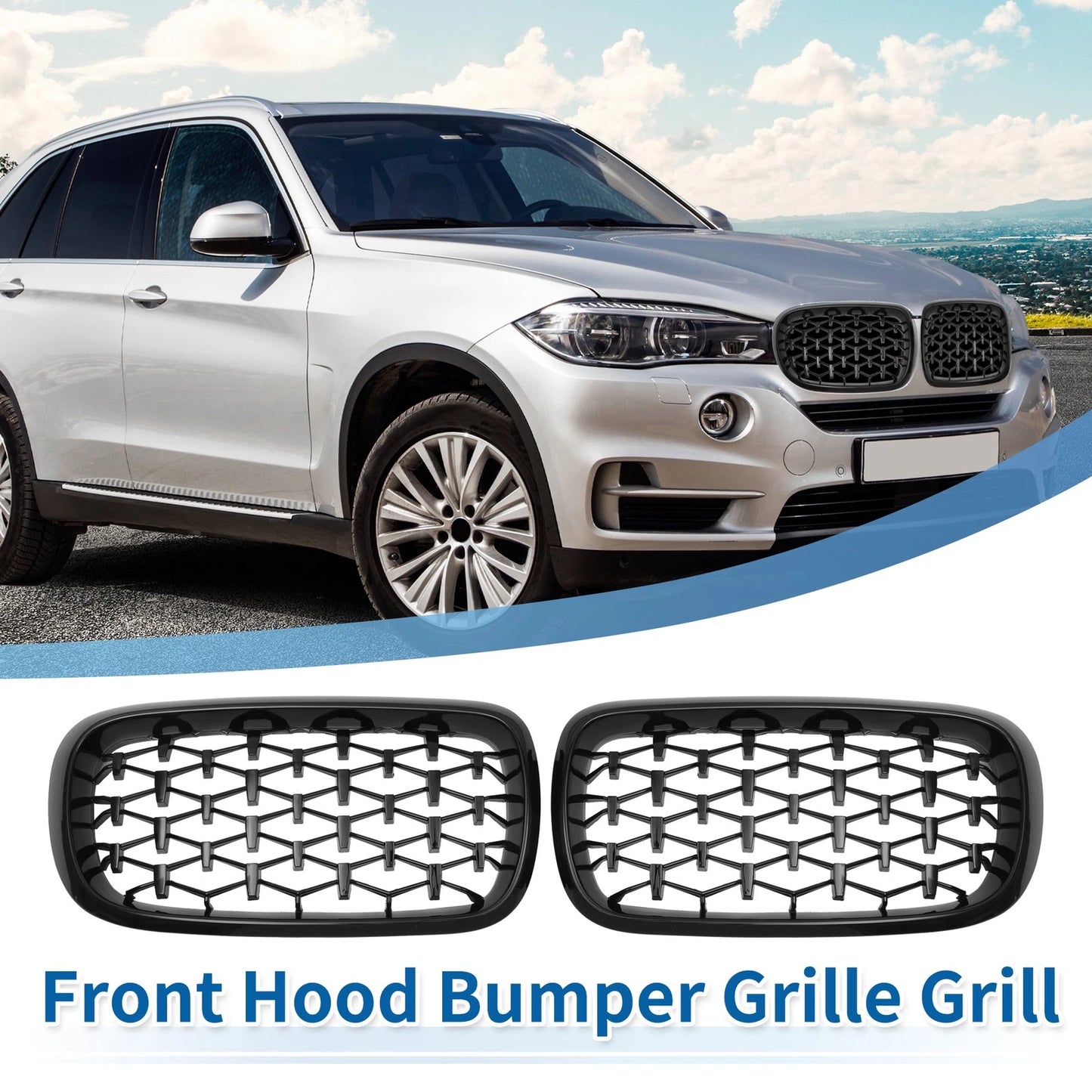 Front Hood Bumper Grille for BMW X5 F15 (2014-2016) - 1 Pair Diamond Star