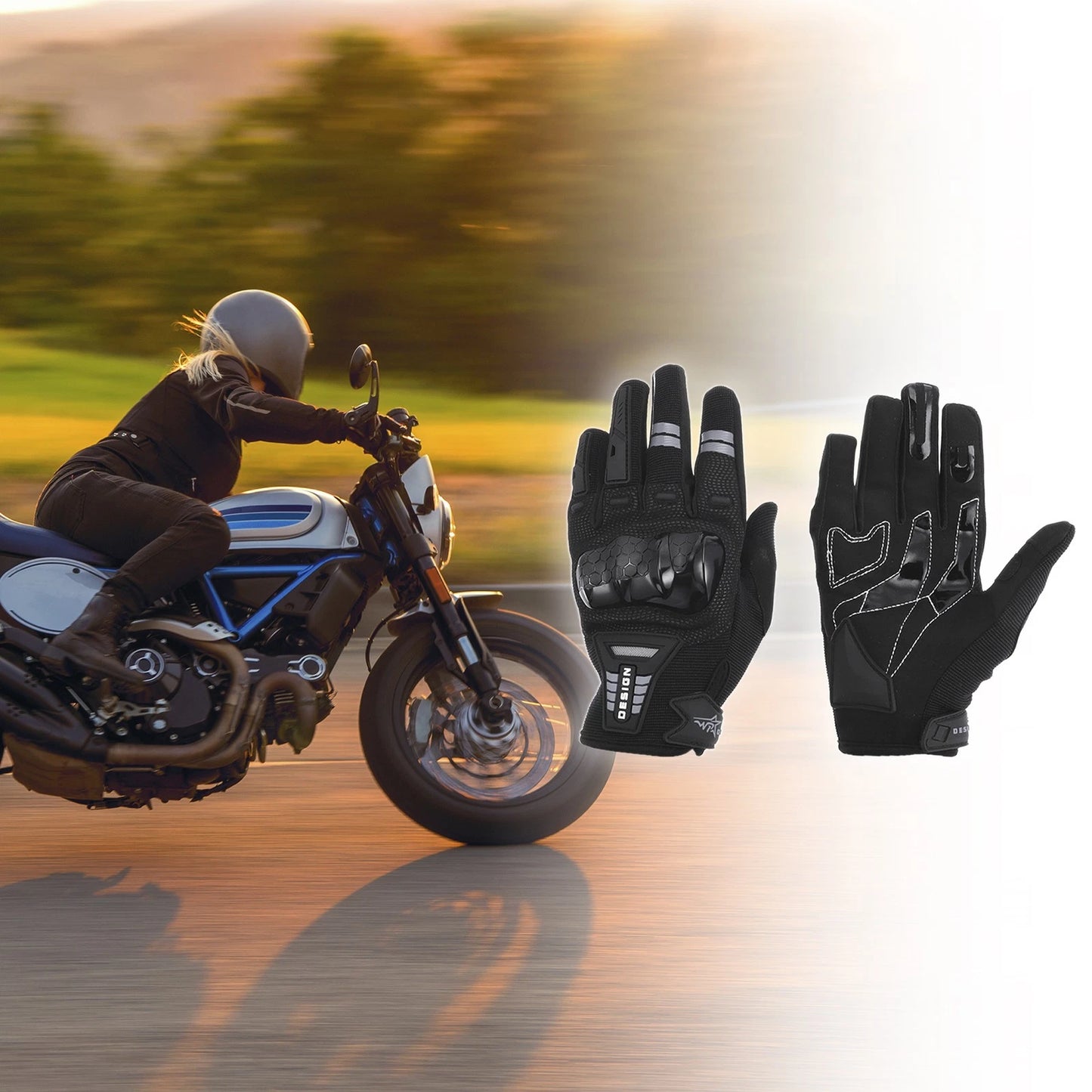 1 x Pair Motorcycle Gloves Spring Summer Phone Touch M Black TPU
