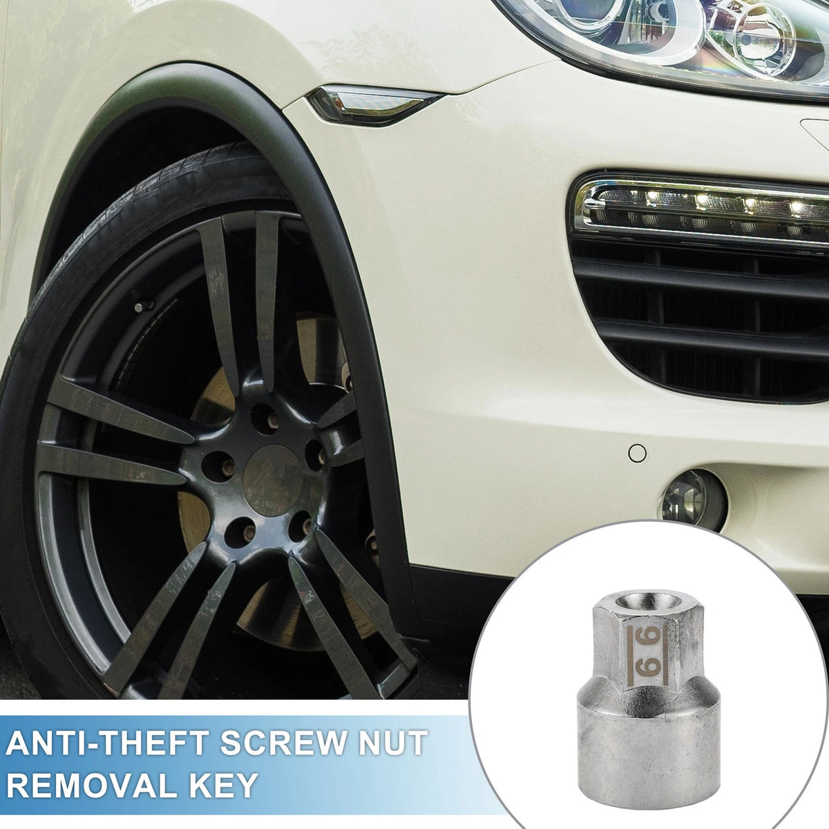 Wheel Lock Lugnut 9/10 inch Anti-theft Screw Nut Removal Key Socket for Porsche
