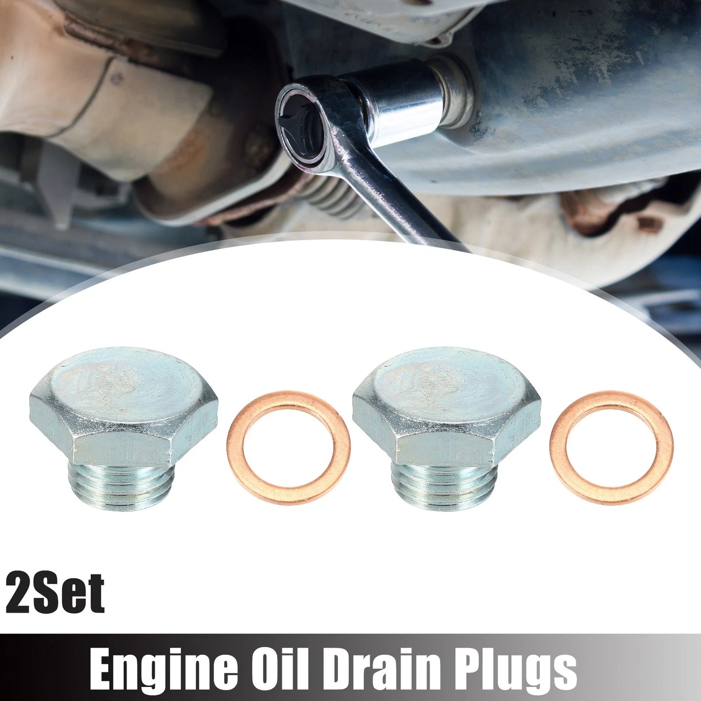2 x M14x1.5 Car Oil Drain Plug with Washers for Buick Silver Tone
