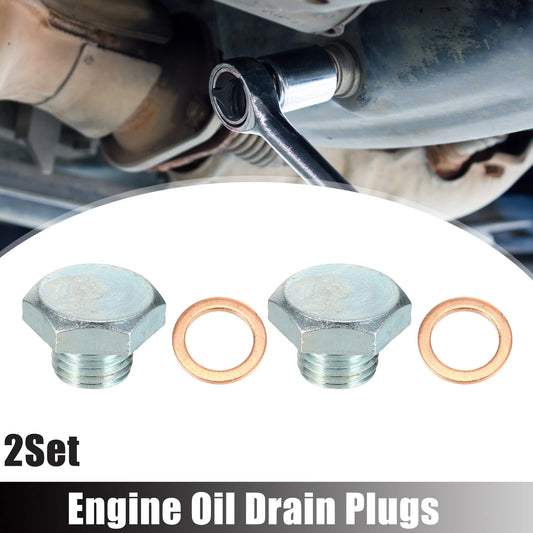 2 x M14x1.5 Car Oil Drain Plug with Washers for Buick Silver Tone