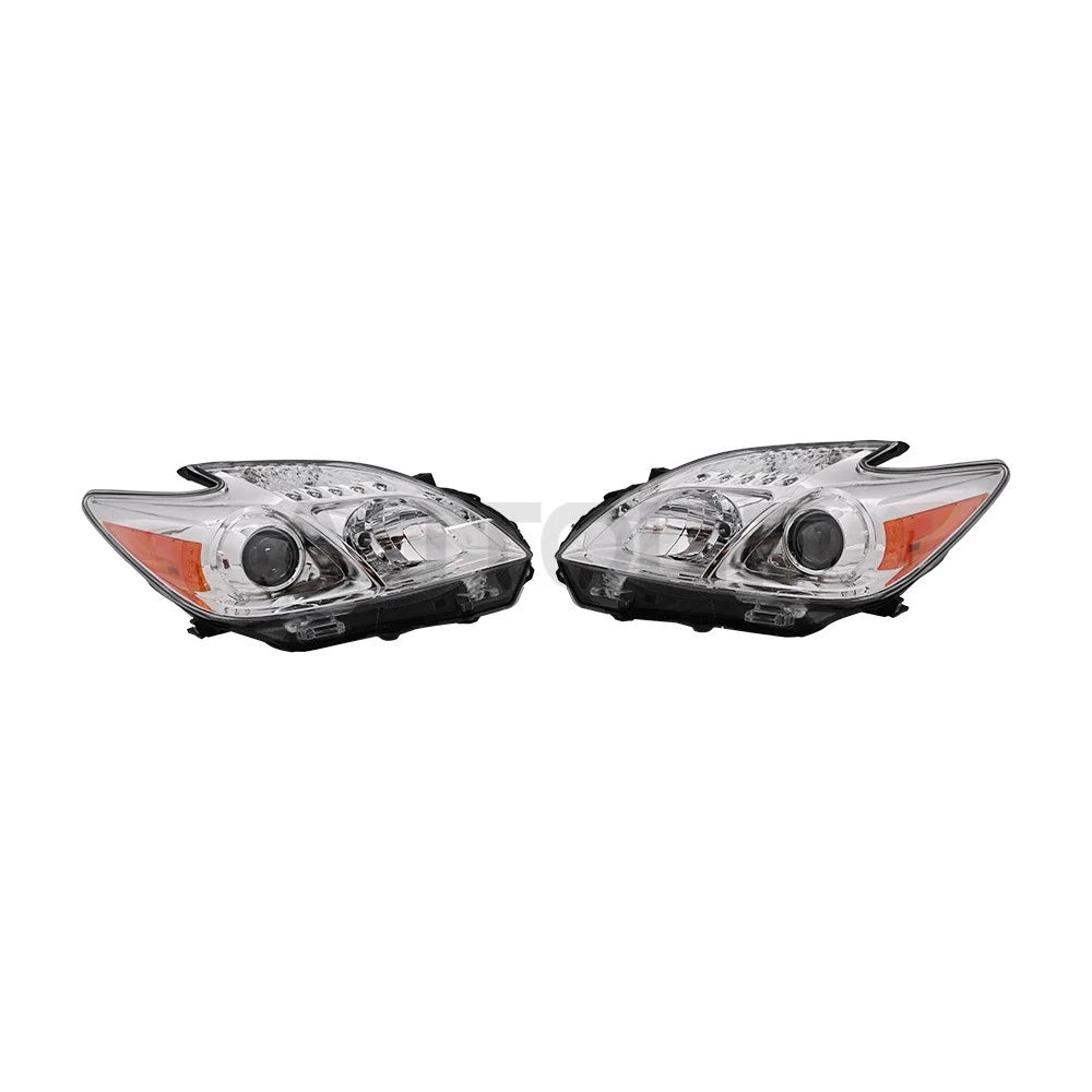 2 x Halogen Headlights Headlamps Assembly Chrome LH&RH for Toyota Prius (2010–2011)