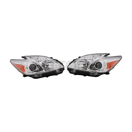 2 x Halogen Headlights Headlamps Assembly Chrome LH&RH for Toyota Prius (2010–2011)