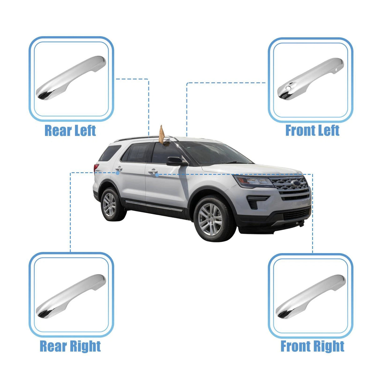 4 x Exterior Door Handle Cover Trim for Ford Explorer (2020-2022) Silver Tone