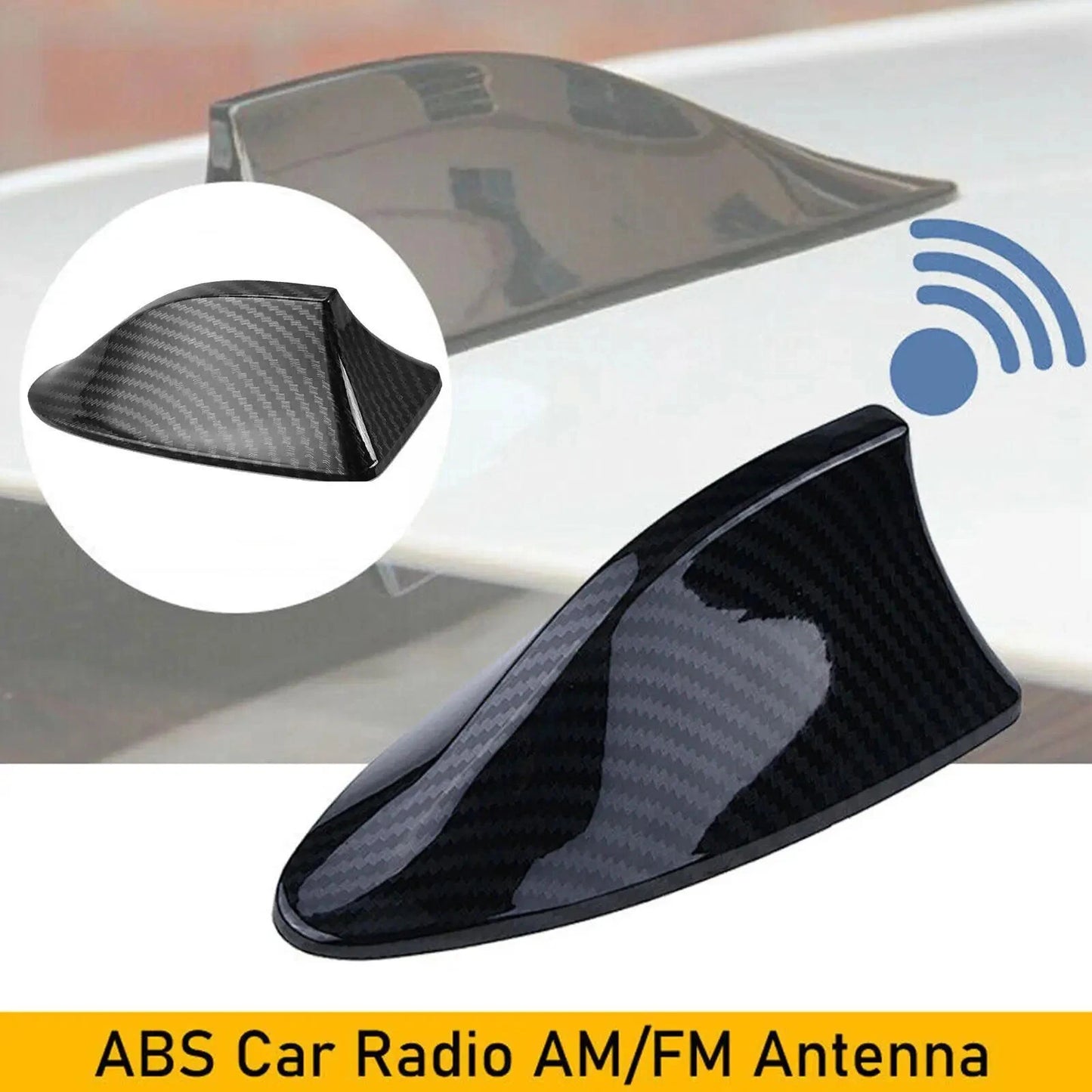 Shark Fin Carbon Roof Antenna for Universal Cars - FM/AM Radio Adhesive