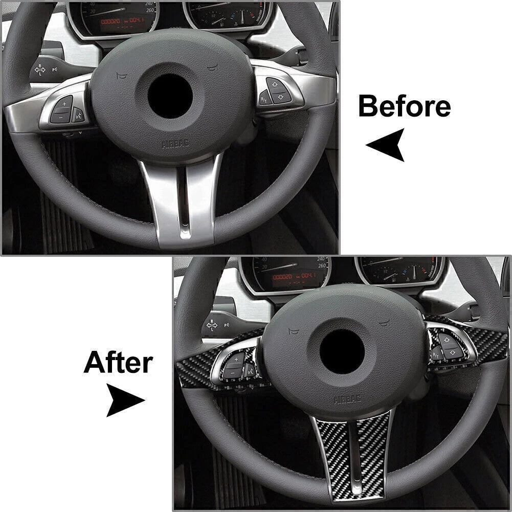 Steering Wheel Cover Trim Black Carbon Fiber for BMW Z4 (2003-2008) 5 Pcs