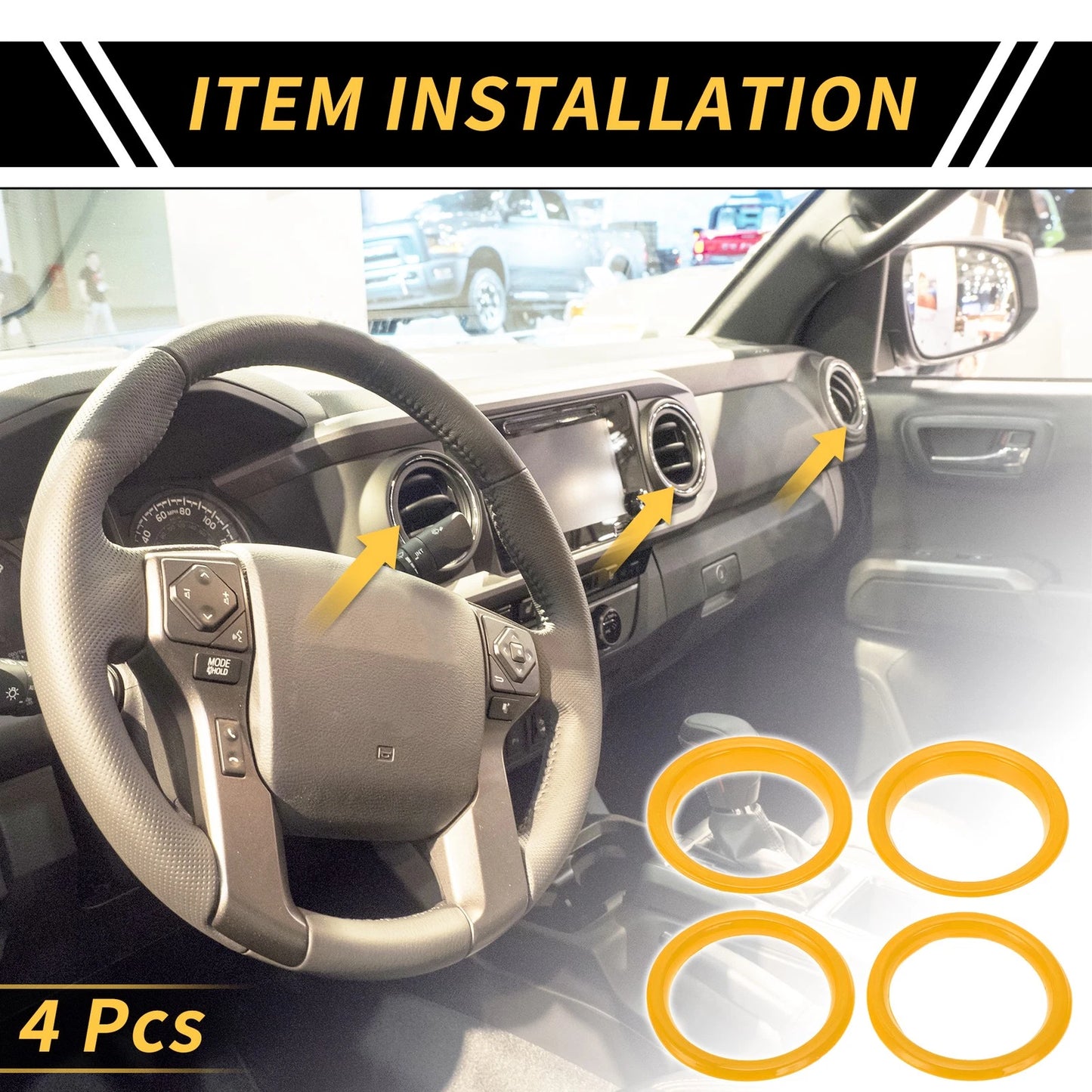 AC Vent Dashboard Decoration Rings  Yellow for Jeep Wrangler JL (2018-2020)