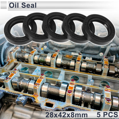 Oil Seal 28x42x8mm Nitrile Rubber Rotary Shaft Seal Black 5 Pcs