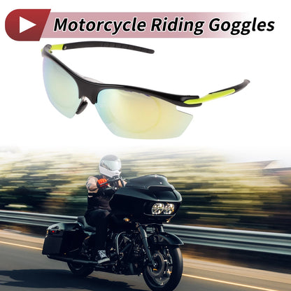 1 Pc Motorcycle Riding Goggles Gold Tone Lens Black Yellow Frame