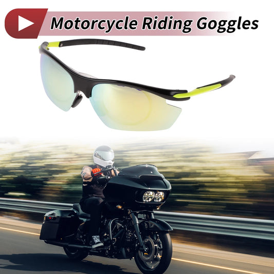 1 Pc Motorcycle Riding Goggles Gold Tone Lens Black Yellow Frame