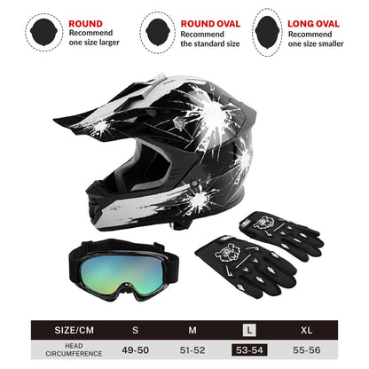 Youth ATV Helmet Full Face Off Road Dirt Bike for Kids S M L XL