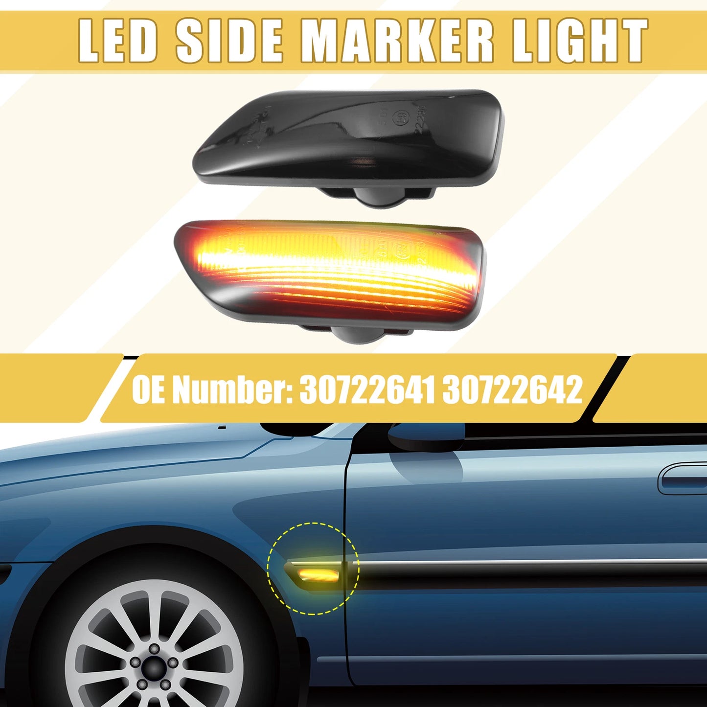 LED Side Marker Light for Volvo S60 (Amber, Black) 1 Pair