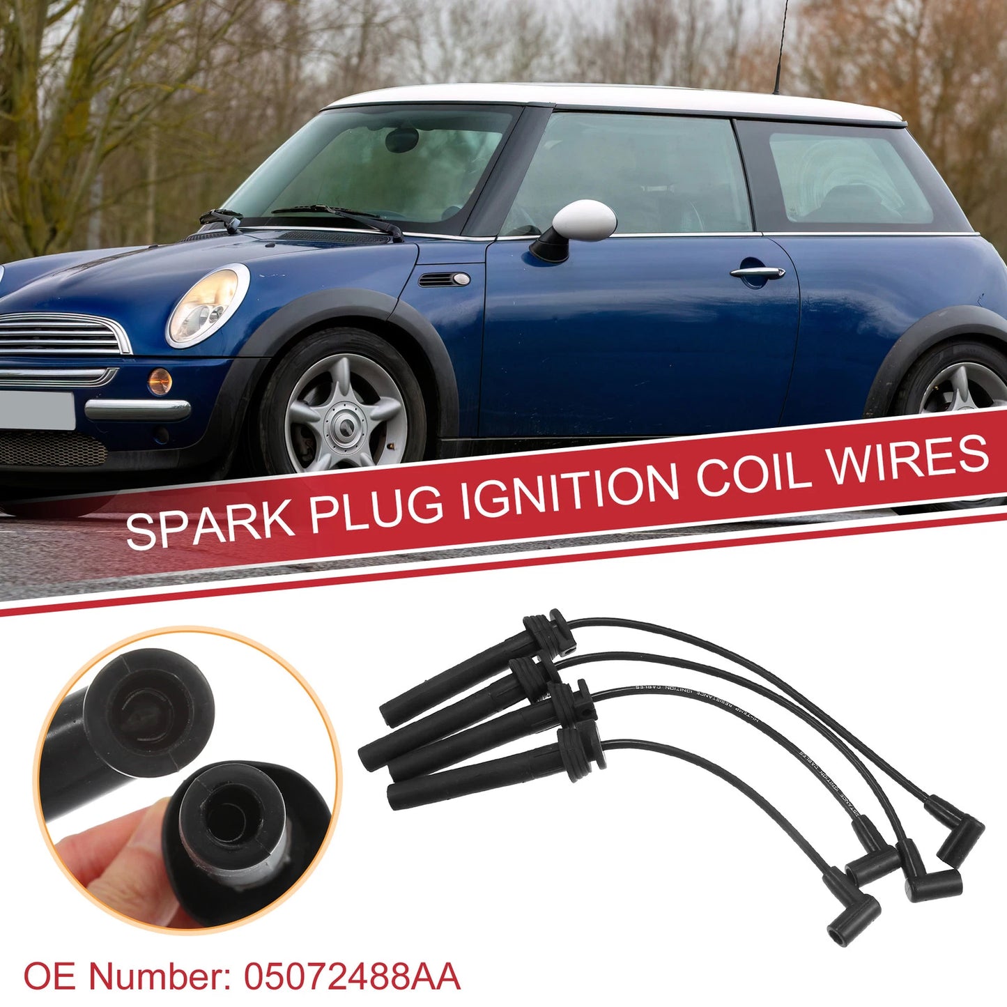 4pcs Spark Plug Wire Ignition Coil Cables for Mini Cooper (2002-2008)