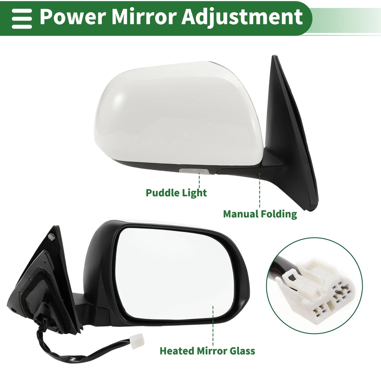 Right Side Door Mirror Manual Folding White for Toyota Highlander (2008-2013)